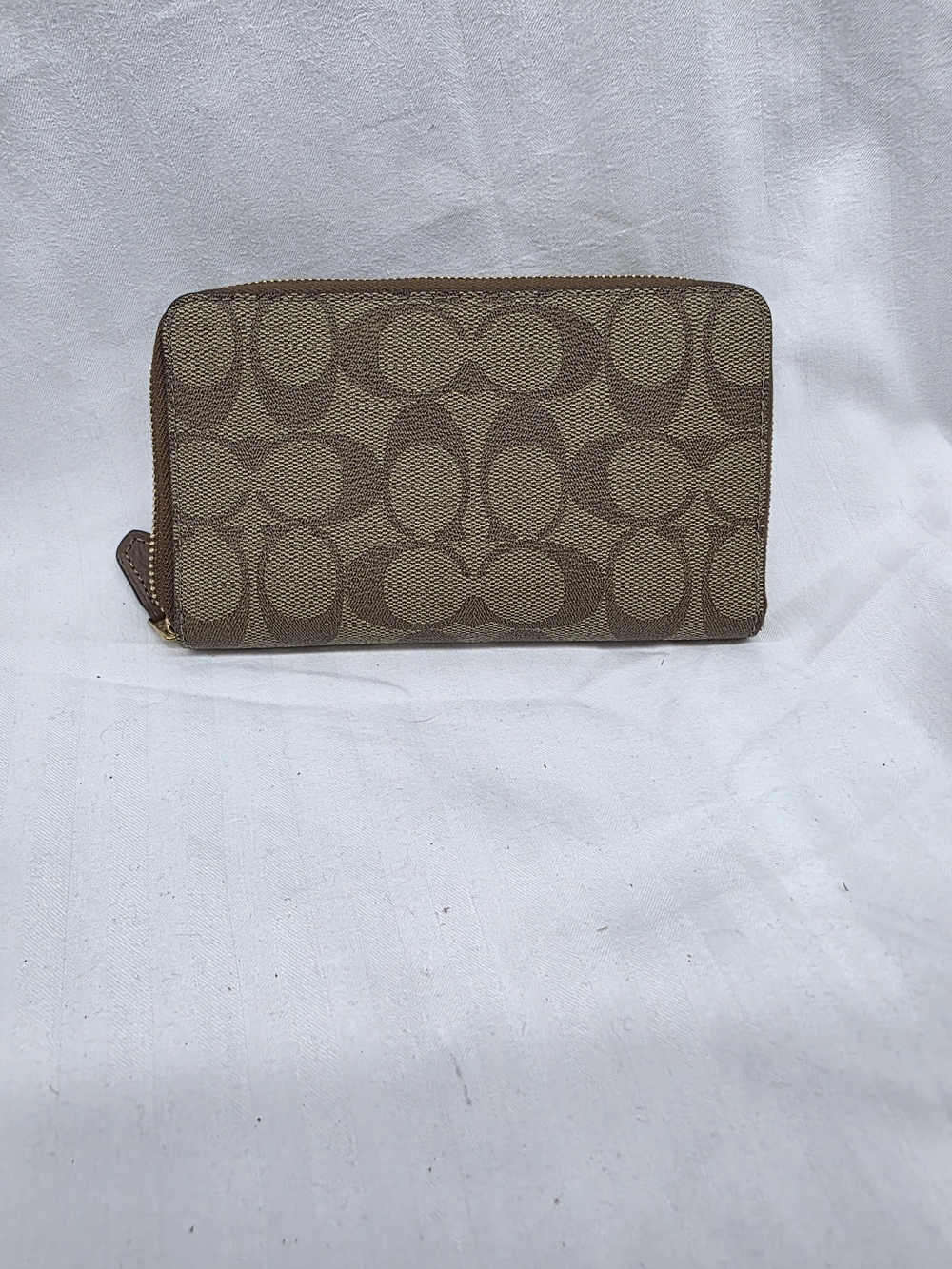 Coach Brown/Tan Signature Zip Wallet - Picture 2 of 6